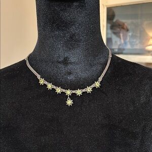 Elegant Silver Green Gemstone Necklace